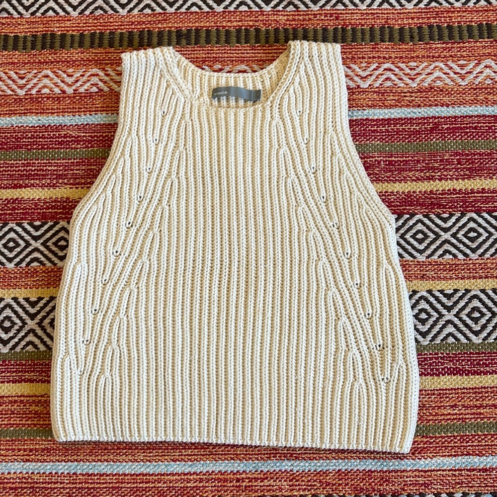 Vince Chunky Sleeveless Cotton Sweater Cream XS
